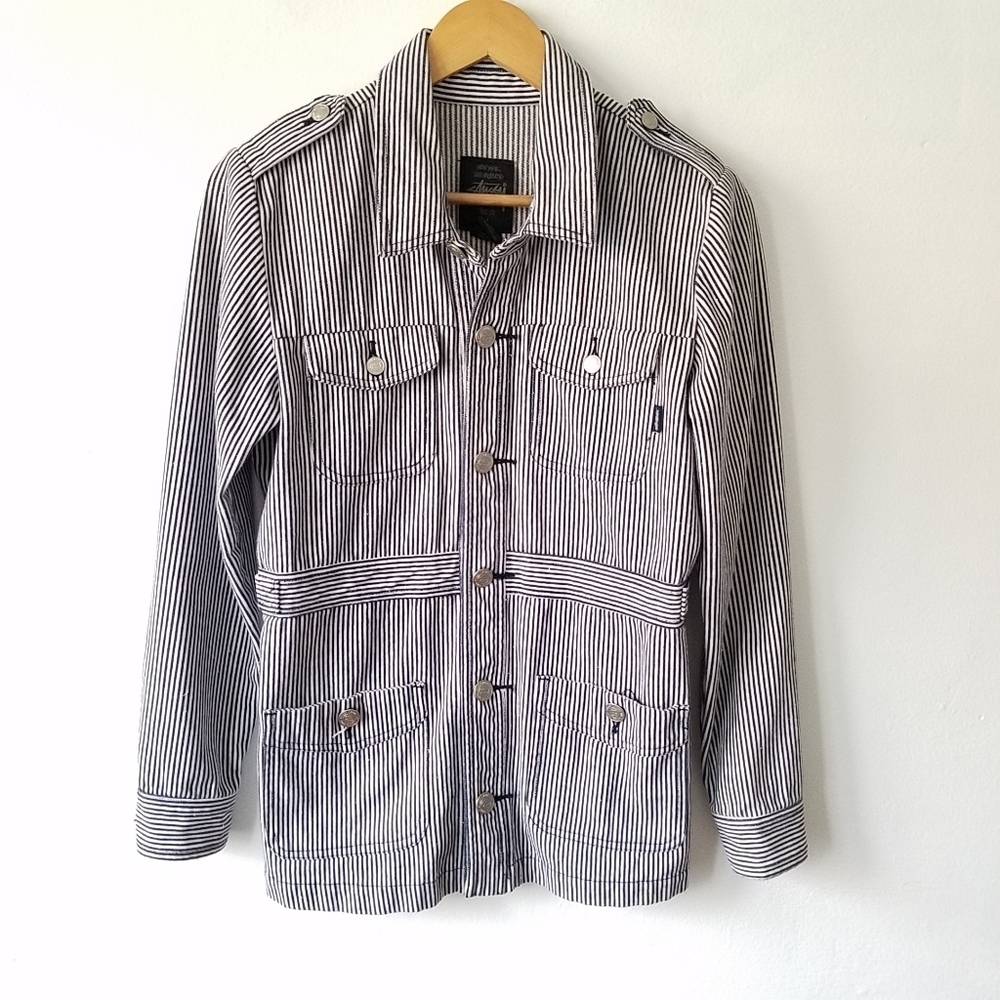 Stussy World Tour Striped Button Front Longsleeve Coat Jacket Size M